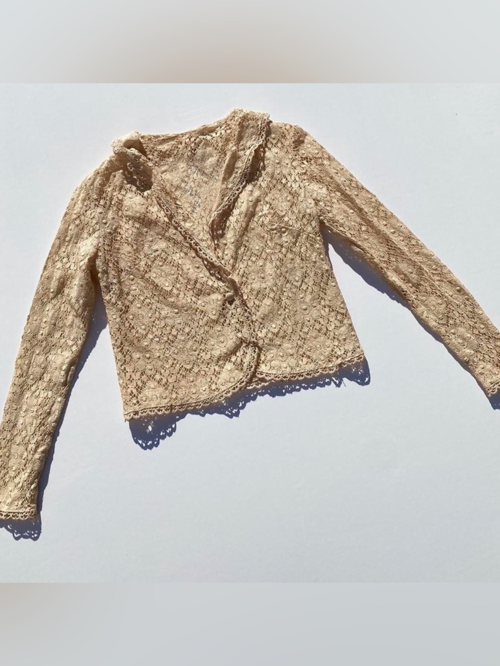 Boho Earthy Lace Long Sleeve Top Women's XS Vintage Bohemian 70s Boho Summer